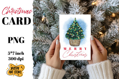 Merry Christmas card . Christmas tree watercolor design Sublimation Yustaf Art Store 