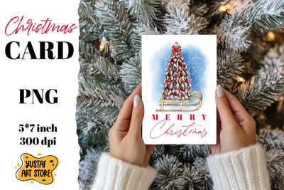 Merry Christmas card . Christmas tree watercolor design Sublimation Yustaf Art Store 