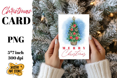 Merry Christmas card . Christmas tree watercolor design Sublimation Yustaf Art Store 