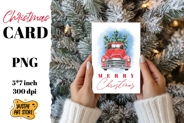 Merry Christmas card . Christmas truck watercolor design Sublimation Yustaf Art Store 