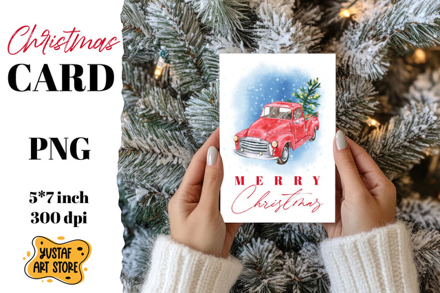 Merry Christmas card . Christmas truck watercolor design Sublimation Yustaf Art Store 