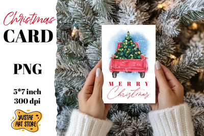 Merry Christmas card . Christmas truck watercolor design Sublimation Yustaf Art Store 