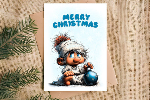 Merry Christmas card design Christmas baby gnomes, ball Sublimation Angelina Semenova 