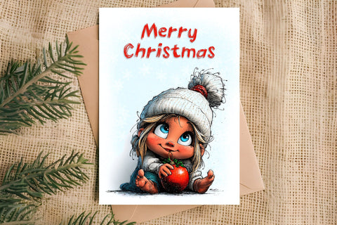 Merry Christmas card design Christmas baby gnomes, ball Sublimation Angelina Semenova 