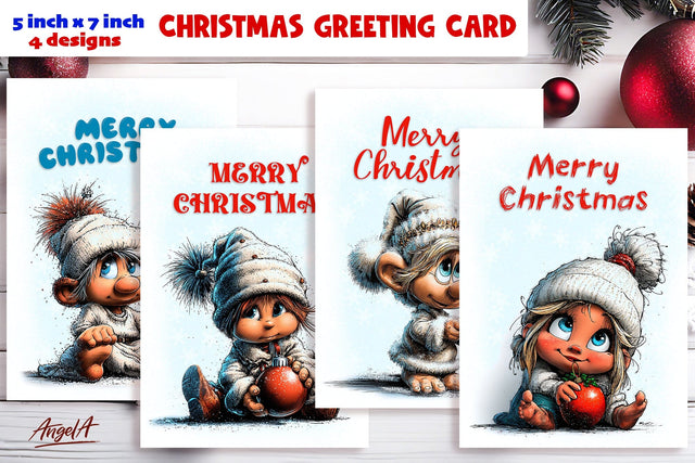Merry Christmas card design Christmas baby gnomes, ball Sublimation Angelina Semenova 