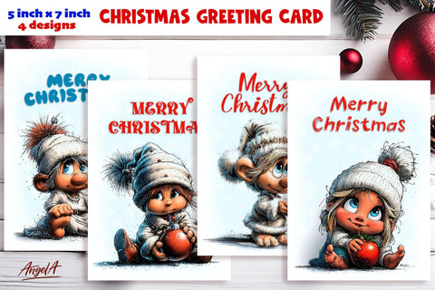 Merry Christmas card design Christmas baby gnomes, ball Sublimation Angelina Semenova 