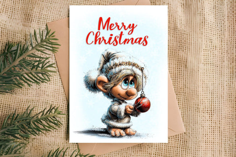Merry Christmas card design Christmas baby gnomes, ball Sublimation Angelina Semenova 