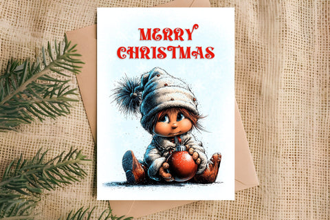 Merry Christmas card design Christmas baby gnomes, ball Sublimation Angelina Semenova 