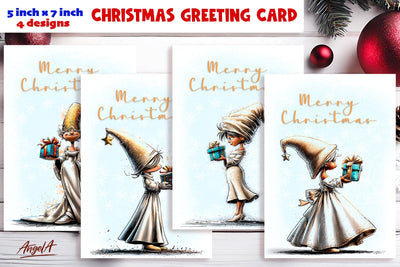 Merry Christmas card design Christmas girl gnomes, gift box Sublimation Angelina Semenova 