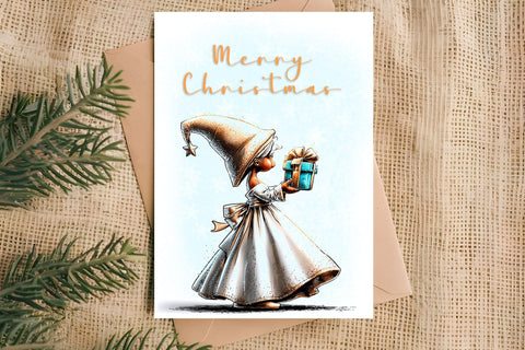 Merry Christmas card design Christmas girl gnomes, gift box Sublimation Angelina Semenova 