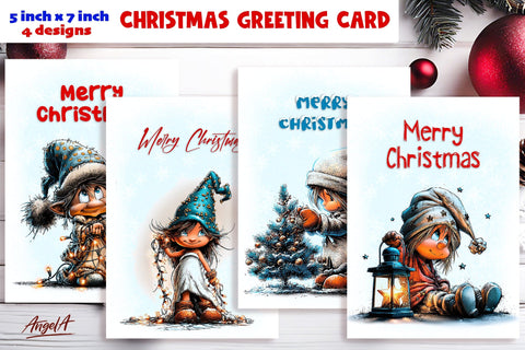 Merry Christmas card design Christmas girl gnomes, lights Sublimation Angelina Semenova 
