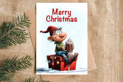 Merry Christmas card design Christmas gnomes, gift box PNG Sublimation Angelina Semenova 