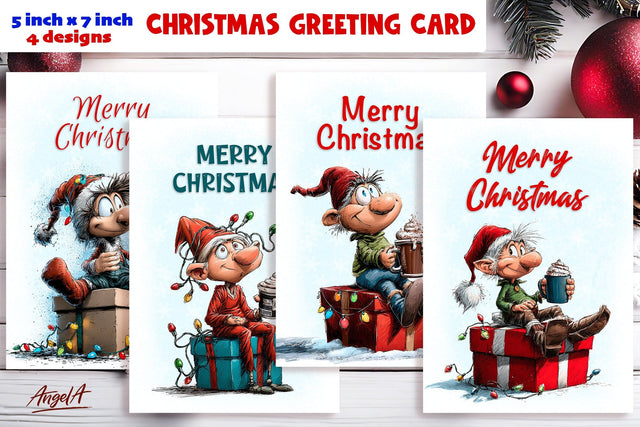 Merry Christmas card design Christmas gnomes, gift box PNG Sublimation Angelina Semenova 