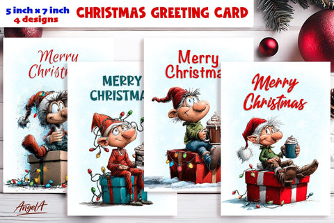 Merry Christmas card design Christmas gnomes, gift box PNG Sublimation Angelina Semenova 
