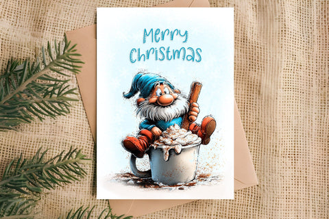 Merry Christmas card design Christmas gnomes, hot cocoa PNG Sublimation Angelina Semenova 