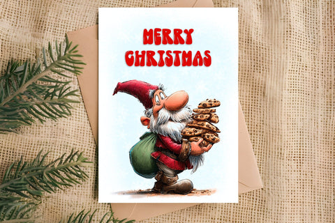 Merry Christmas card design Christmas gnomes with cookies Sublimation Angelina Semenova 