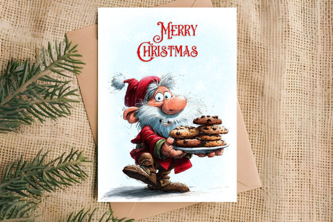 Merry Christmas card design Christmas gnomes with cookies Sublimation Angelina Semenova 