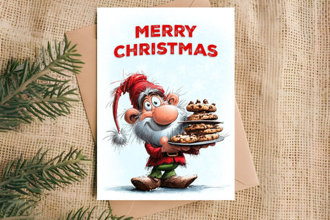 Merry Christmas card design Christmas gnomes with cookies Sublimation Angelina Semenova 