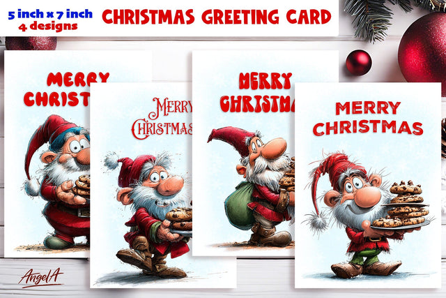 Merry Christmas card design Christmas gnomes with cookies Sublimation Angelina Semenova 