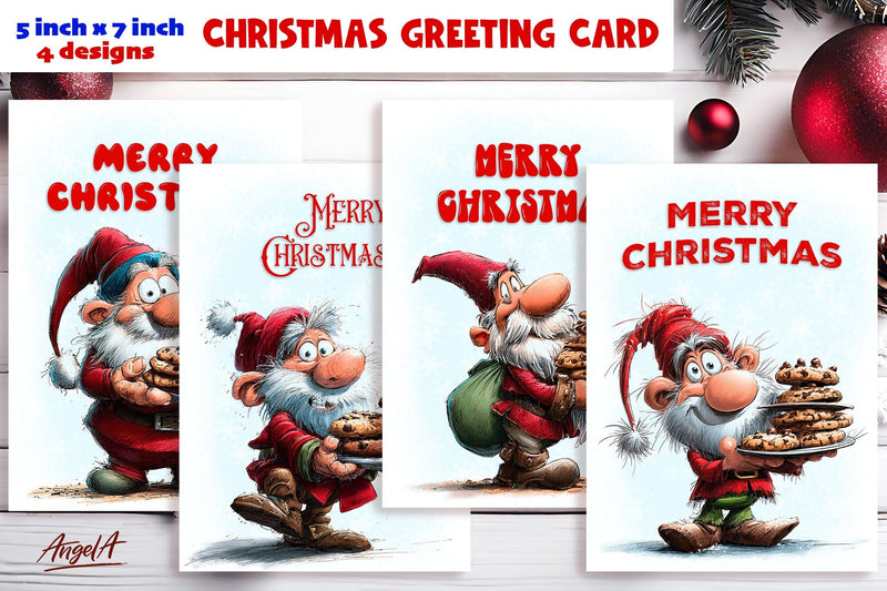 Merry Christmas card design Christmas gnomes with cookies Sublimation Angelina Semenova 
