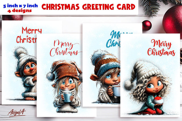 Merry Christmas card design Fairy Christmas girl gnomes Sublimation Angelina Semenova 