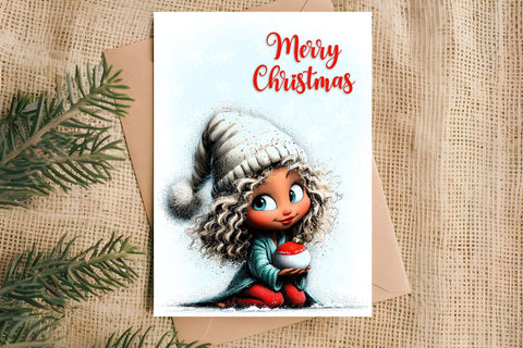 Merry Christmas card design Fairy Christmas girl gnomes Sublimation Angelina Semenova 