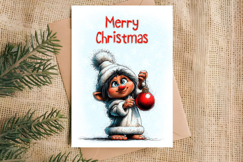 Merry Christmas card design Fairy Christmas girl gnomes Sublimation Angelina Semenova 
