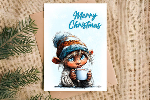 Merry Christmas card design Fairy Christmas girl gnomes Sublimation Angelina Semenova 