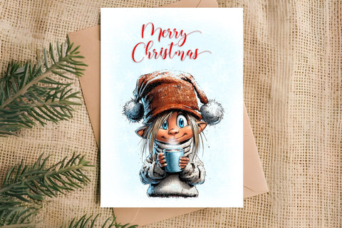 Merry Christmas card design Fairy Christmas girl gnomes Sublimation Angelina Semenova 