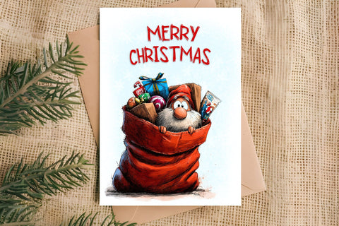 Merry Christmas card design Funny gnome in Christmas sock Sublimation Angelina Semenova 