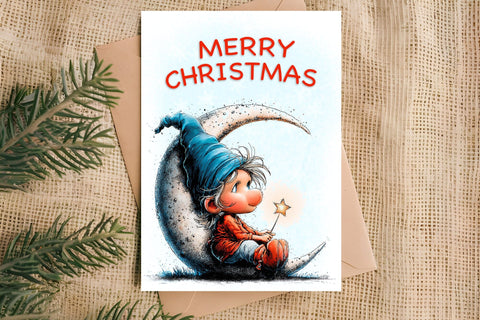 Merry Christmas card design printable Baby gnome with moon Sublimation Angelina Semenova 