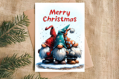 Merry Christmas card design printable Fairy Christmas gnomes Sublimation Angelina Semenova 
