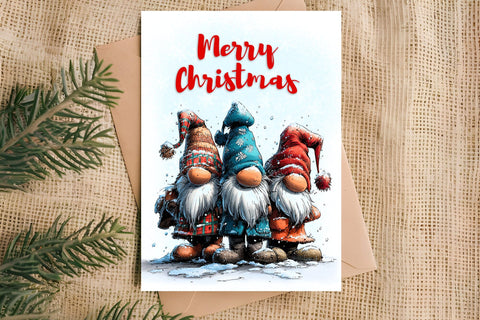 Merry Christmas card design printable Fairy Christmas gnomes Sublimation Angelina Semenova 