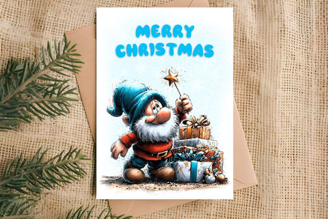 Merry Christmas card printable Christmas gnome gifts, wreath Sublimation Angelina Semenova 