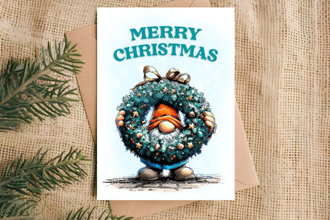 Merry Christmas card printable Christmas gnome gifts, wreath Sublimation Angelina Semenova 