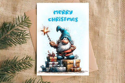 Merry Christmas card printable Christmas gnome gifts, wreath Sublimation Angelina Semenova 