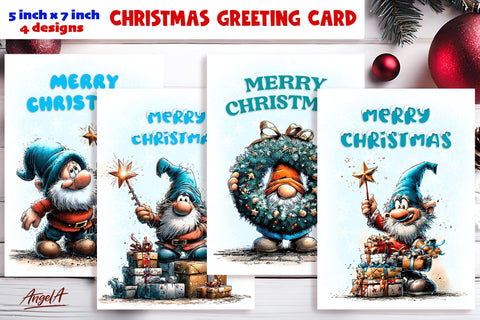 Merry Christmas card printable Christmas gnome gifts, wreath Sublimation Angelina Semenova 