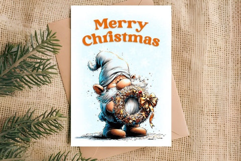 Merry Christmas card printable Christmas gnome with wreath Sublimation Angelina Semenova 