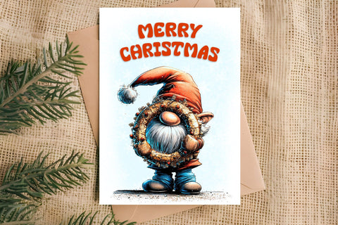 Merry Christmas card printable Christmas gnome with wreath Sublimation Angelina Semenova 