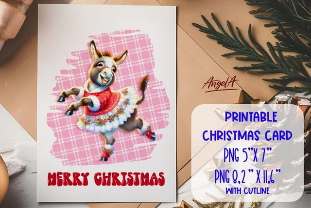 Merry Christmas card printable, dancing funny donkey Sublimation Angelina Semenova 