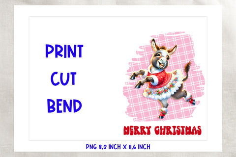 Merry Christmas card printable, dancing funny donkey Sublimation Angelina Semenova 