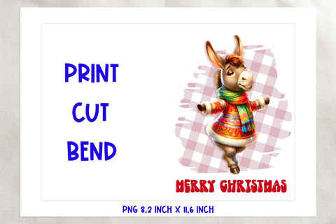 Merry Christmas card printable, dancing funny donkey Sublimation Angelina Semenova 