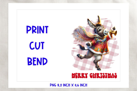 Merry Christmas card printable, dancing funny donkey Sublimation Angelina Semenova 