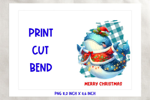 Merry Christmas card printable / funny Christmas whale PNG SVG Angelina Semenova 