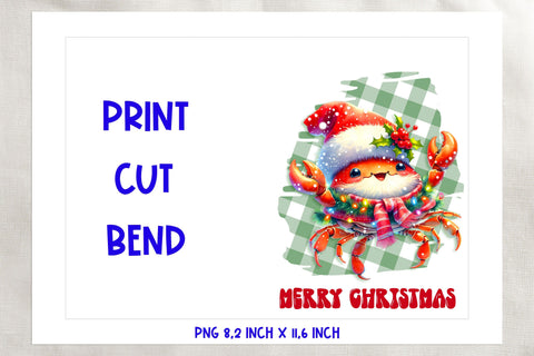 Merry Christmas card printable, funny crab, sea animals Sublimation Angelina Semenova 