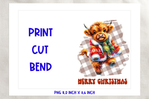 Merry Christmas card printable, funny farm highland cow Sublimation Angelina Semenova 