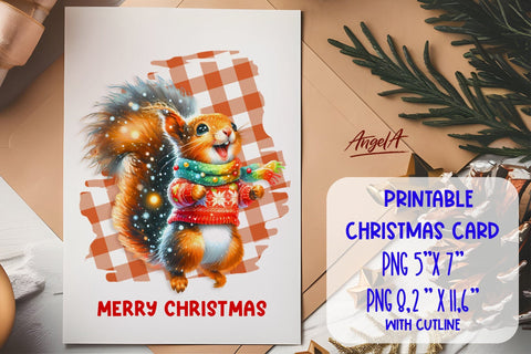 Merry Christmas card printable / funny squirrel PNG Sublimation Angelina Semenova 