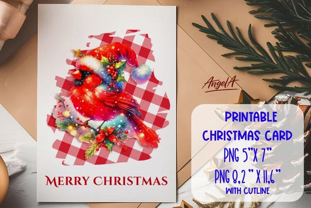 Merry Christmas card printable PNG, cute cardinal bird Sublimation Angelina Semenova 