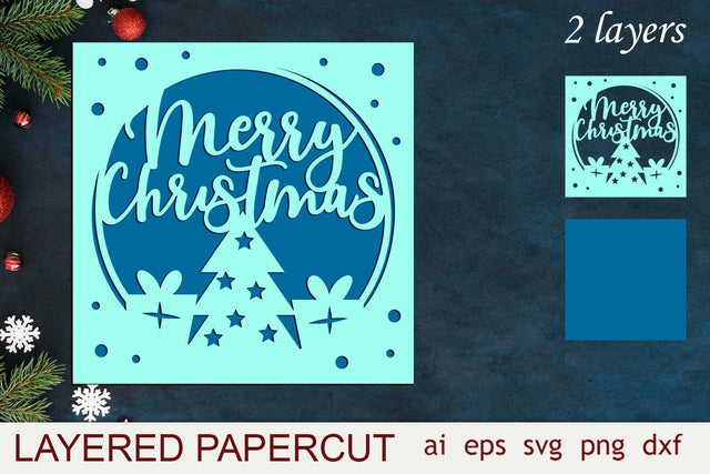 Merry Christmas card svg, 3D Layered papercut, Cricut SVG AnastasiyaArtDesign 