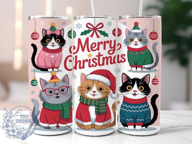 Merry Christmas Cat Tumbler, Merry Christmas Wrap, Cute Holiday Mug Design, Sublimation Wrap, Festive Drinkware, Adorable Winter Gift, Sparkly Christmas Cup Sublimation ToriDesigns 